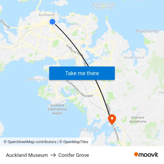 Auckland Museum to Conifer Grove map
