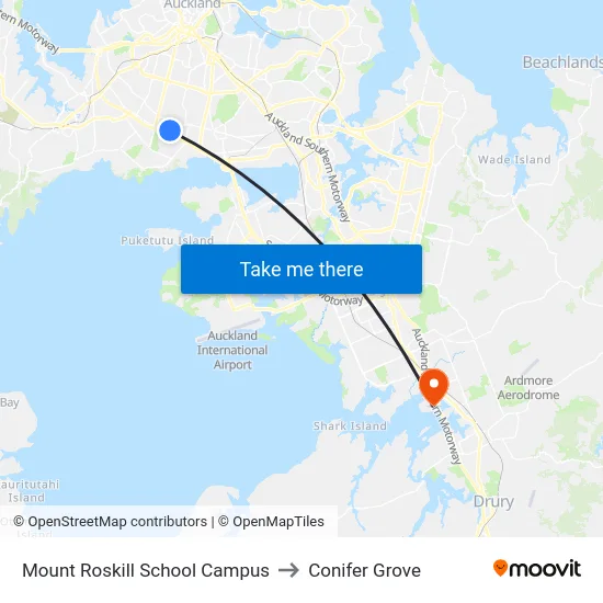 Mount Roskill School Campus to Conifer Grove map