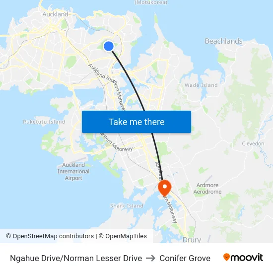 Ngahue Drive/Norman Lesser Drive to Conifer Grove map
