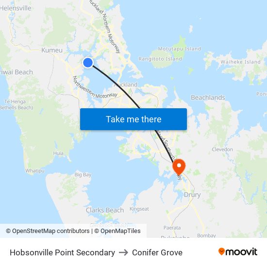 Hobsonville Point Secondary to Conifer Grove map