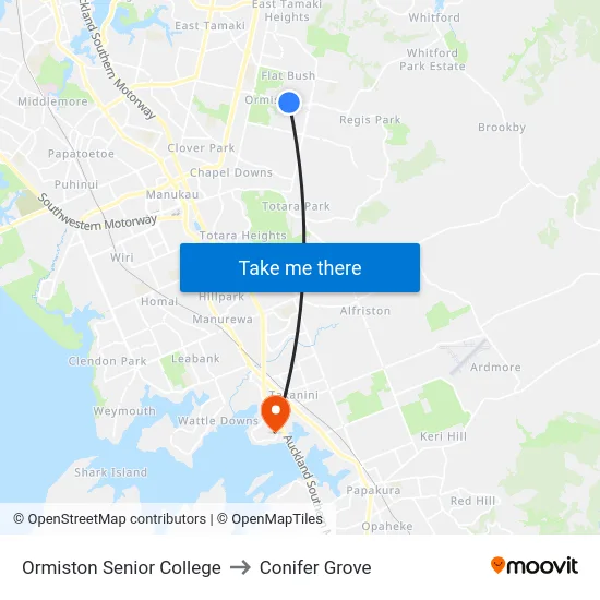 Ormiston Senior College to Conifer Grove map