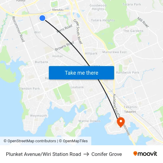 Plunket Avenue/Wiri Station Road to Conifer Grove map