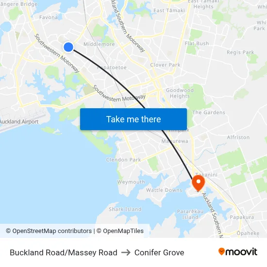 Buckland Road/Massey Road to Conifer Grove map