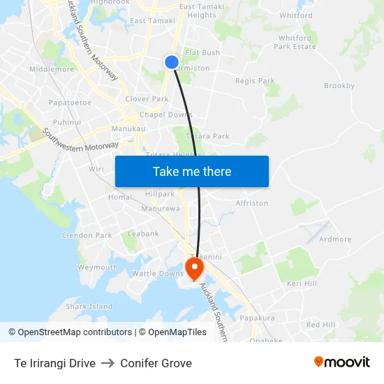 Te Irirangi Drive to Conifer Grove map