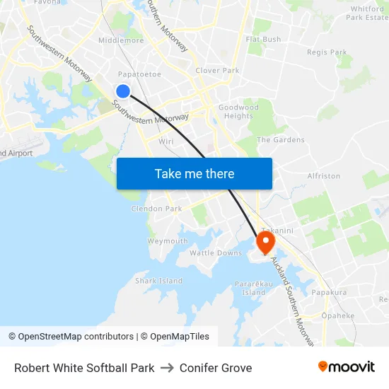 Robert White Softball Park to Conifer Grove map