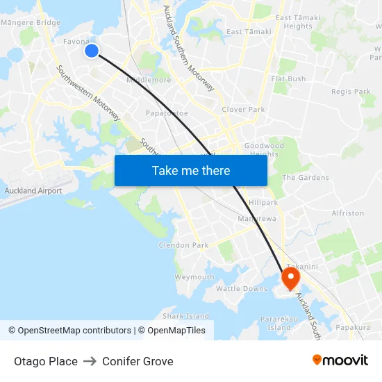 Otago Place to Conifer Grove map