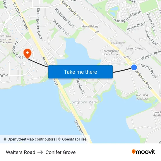 Walters Road to Conifer Grove map