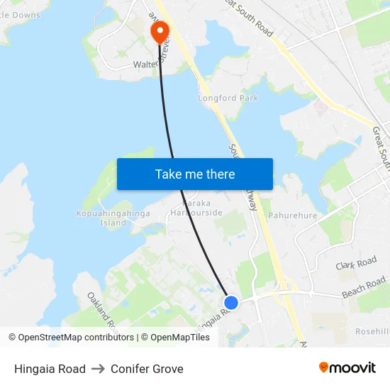 Hingaia Road to Conifer Grove map