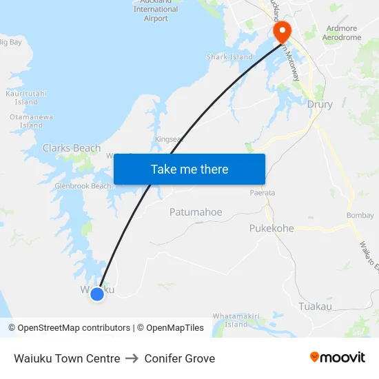 Waiuku Town Centre to Conifer Grove map