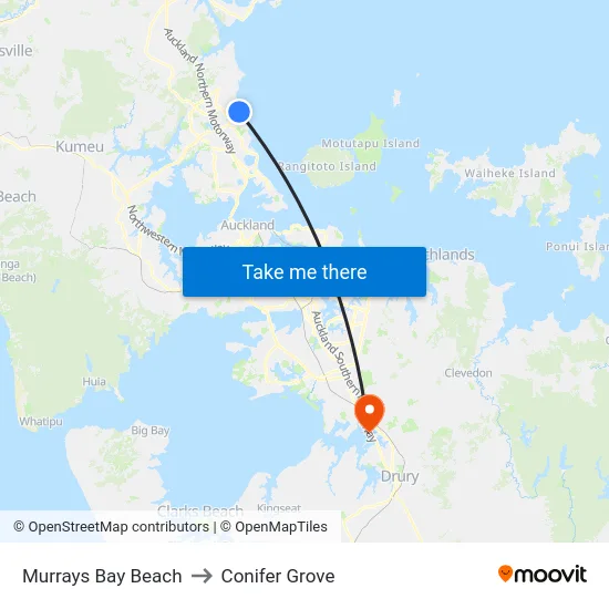 Murrays Bay Beach to Conifer Grove map