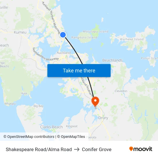 Shakespeare Road/Alma Road to Conifer Grove map