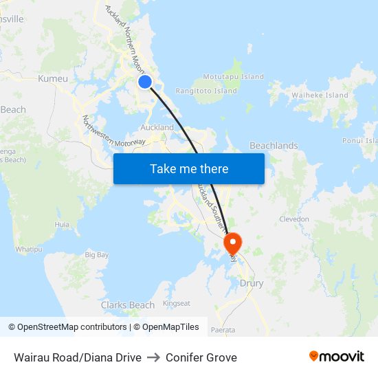 Wairau Road/Diana Drive to Conifer Grove map