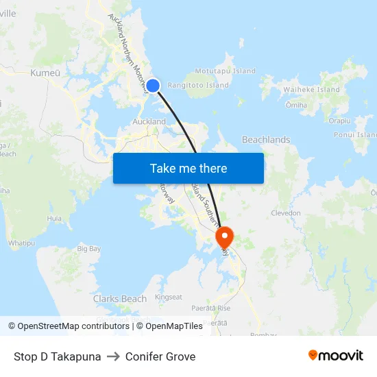Stop D Takapuna to Conifer Grove map