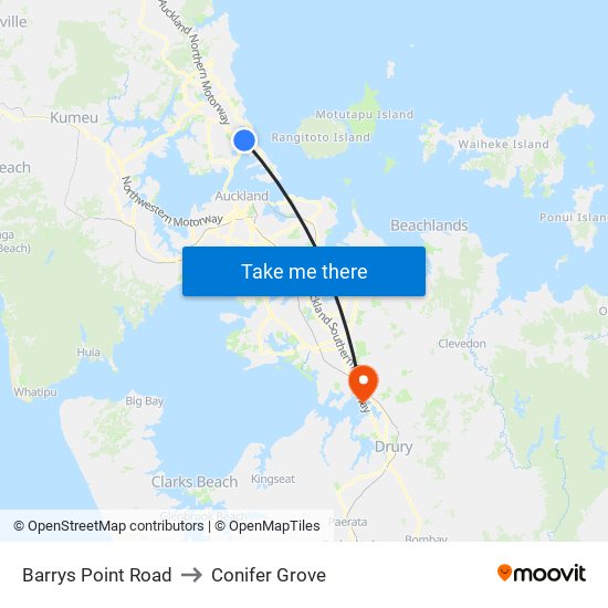 Barrys Point Road to Conifer Grove map