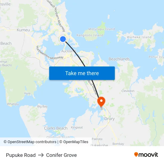 Pupuke Road to Conifer Grove map