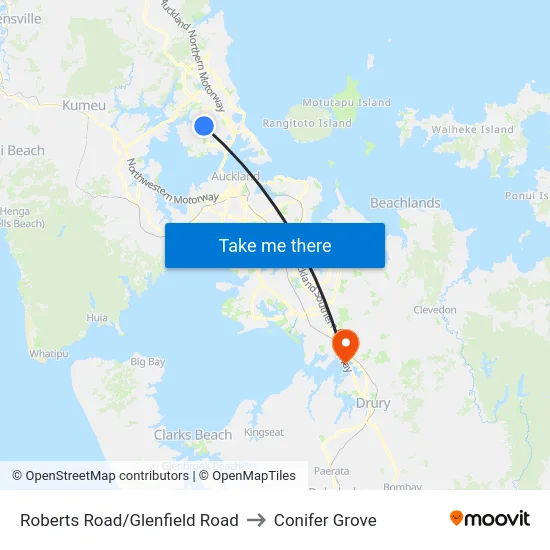 Roberts Road/Glenfield Road to Conifer Grove map