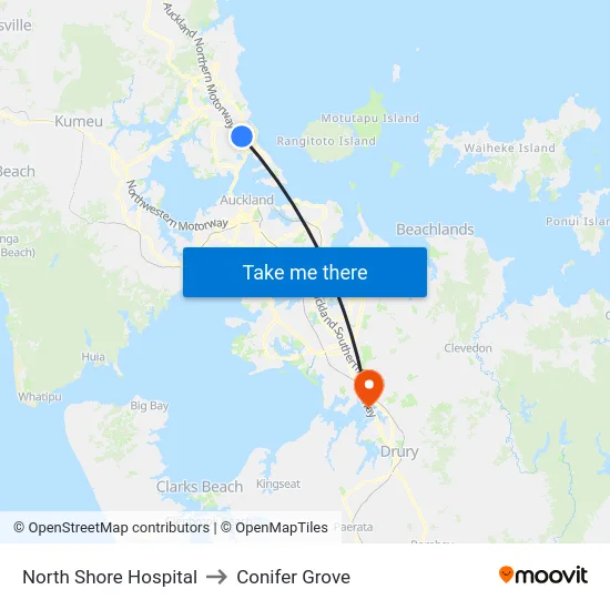 North Shore Hospital to Conifer Grove map