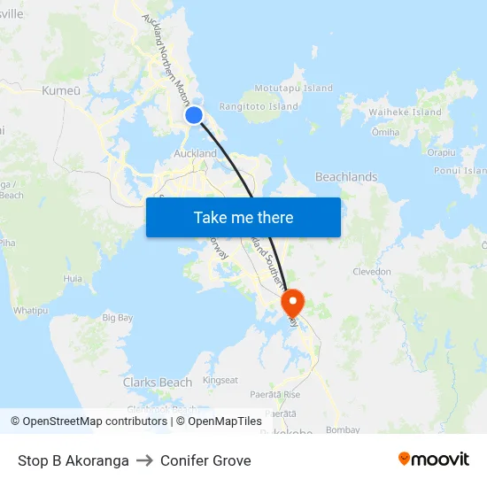 Stop B Akoranga to Conifer Grove map
