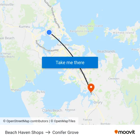 Beach Haven Shops to Conifer Grove map