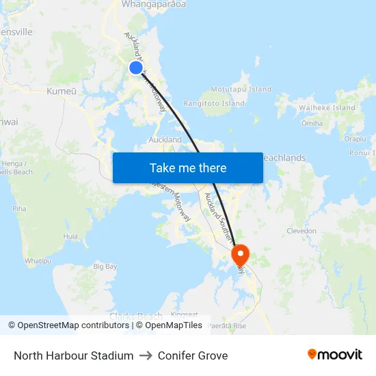 North Harbour Stadium to Conifer Grove map