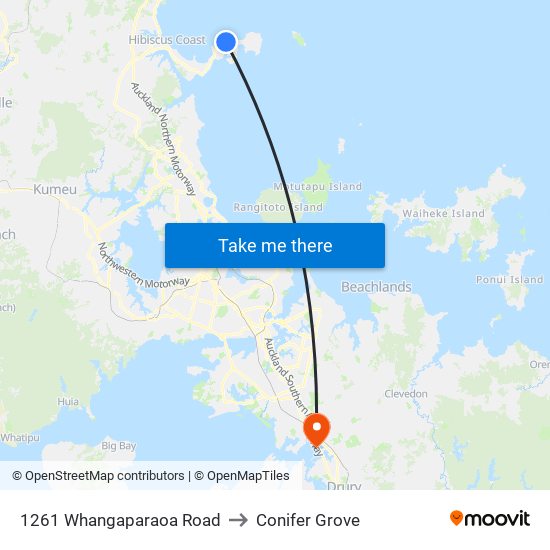 1261 Whangaparaoa Road to Conifer Grove map