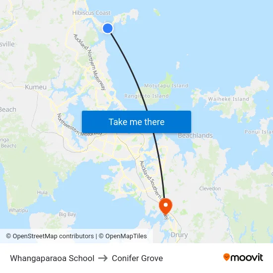 Whangaparaoa School to Conifer Grove map