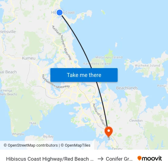 Hibiscus Coast Highway/Red Beach Road to Conifer Grove map