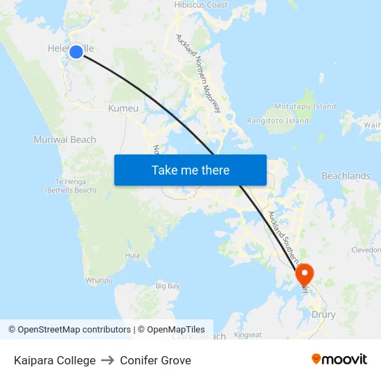 Kaipara College to Conifer Grove map