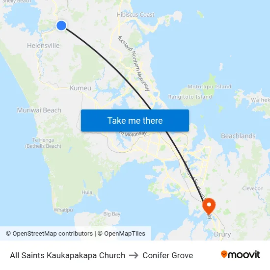 All Saints Kaukapakapa Church to Conifer Grove map