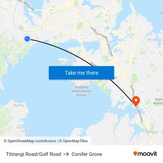Titirangi Road/Golf Road to Conifer Grove map