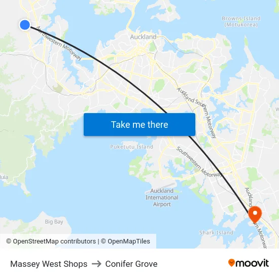 Massey West Shops to Conifer Grove map