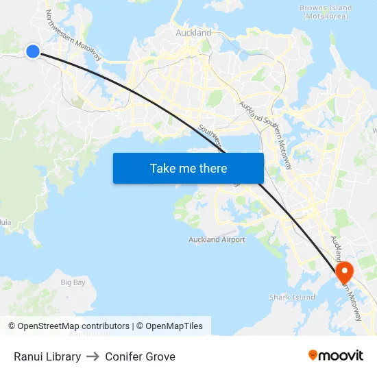 Ranui Library to Conifer Grove map