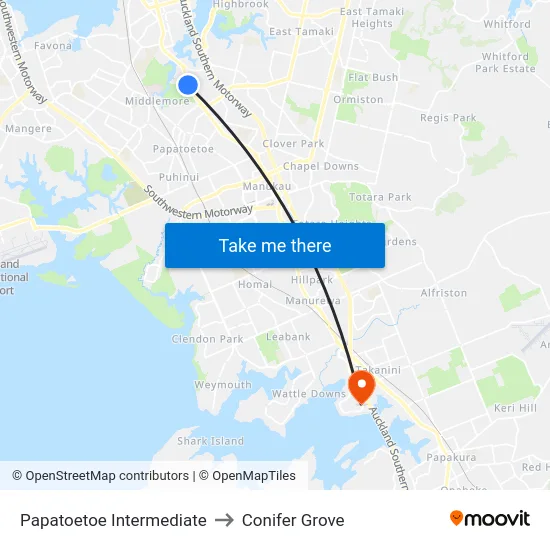 Papatoetoe Intermediate to Conifer Grove map
