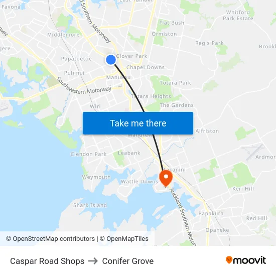 Caspar Road Shops to Conifer Grove map