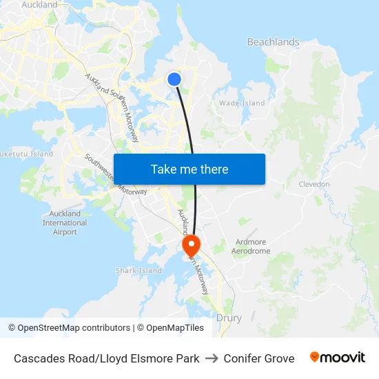Cascades Road/Lloyd Elsmore Park to Conifer Grove map