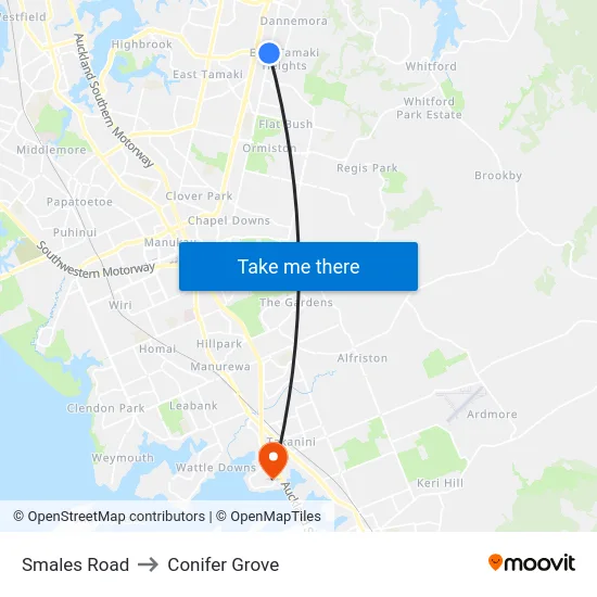 Smales Road to Conifer Grove map