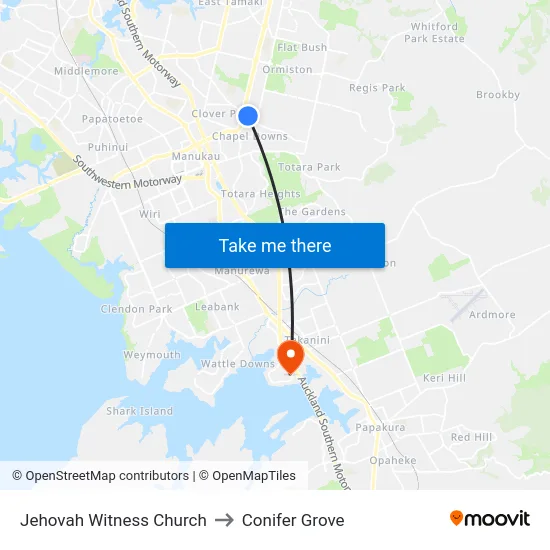 Jehovah Witness Church to Conifer Grove map