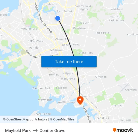 Mayfield Park to Conifer Grove map