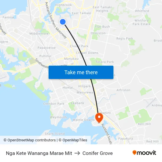 Nga Kete Wananga Marae Mit to Conifer Grove map
