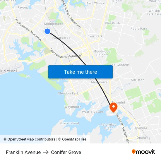 Franklin Avenue to Conifer Grove map