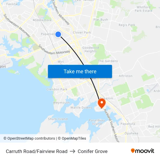 Carruth Road/Fairview Road to Conifer Grove map
