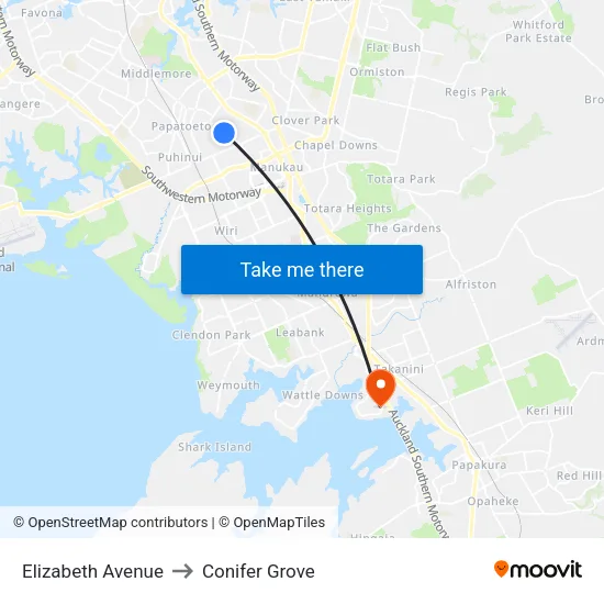 Elizabeth Avenue to Conifer Grove map