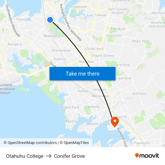 Otahuhu College to Conifer Grove map