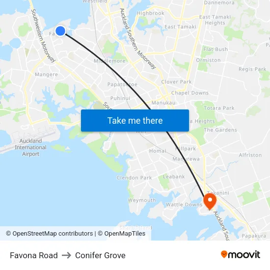 Favona Road to Conifer Grove map