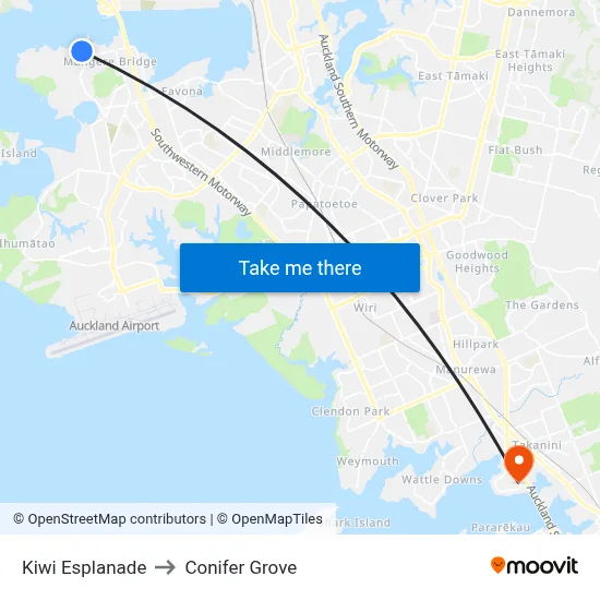 Kiwi Esplanade to Conifer Grove map