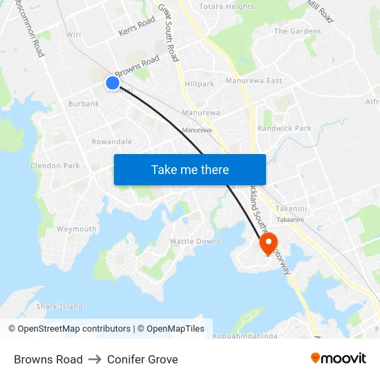 Browns Road to Conifer Grove map