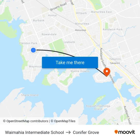 Waimahia Intermediate School to Conifer Grove map