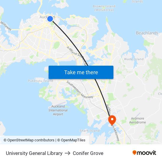 University General Library to Conifer Grove map