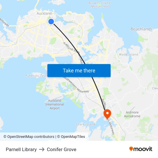 Parnell Library to Conifer Grove map