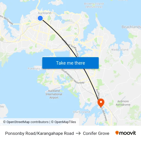 Ponsonby Road/Karangahape Road to Conifer Grove map